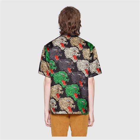 gucci panther face bowling shirt replica|how to find gucci shirt.